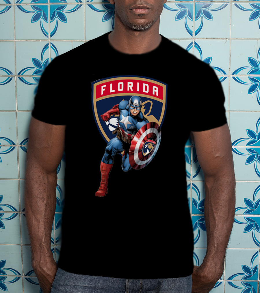Florida Panthers Captain America Shield Marvel Crossover T-Shirt