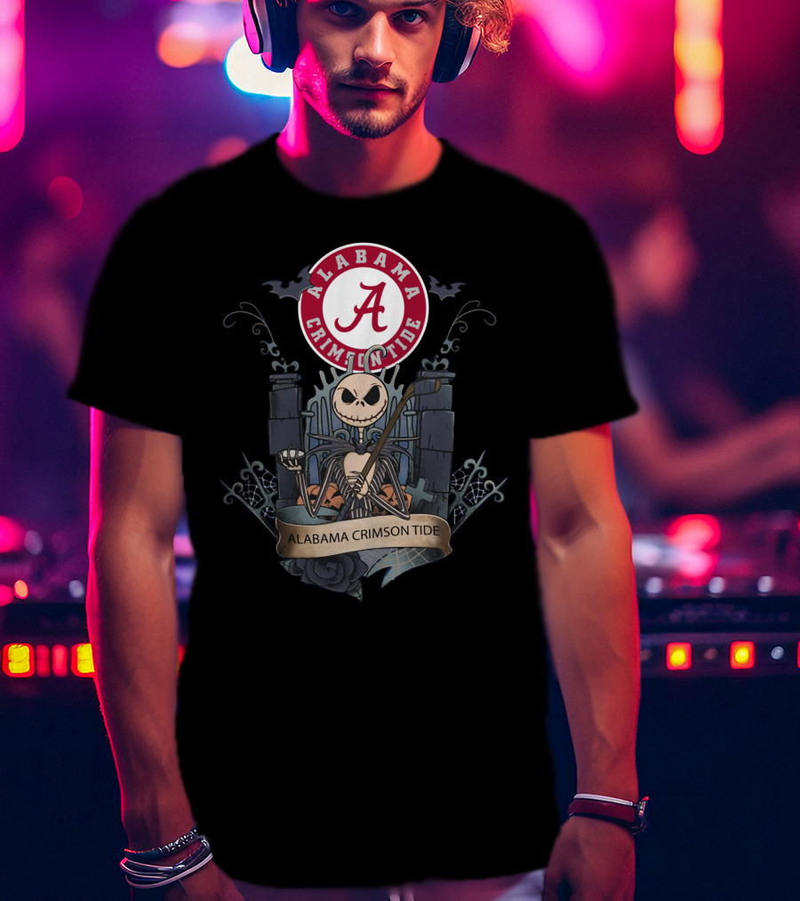 Alabama Crimson Tide Basketball Gothic Style Icon With Skeleton Character T-Shirt