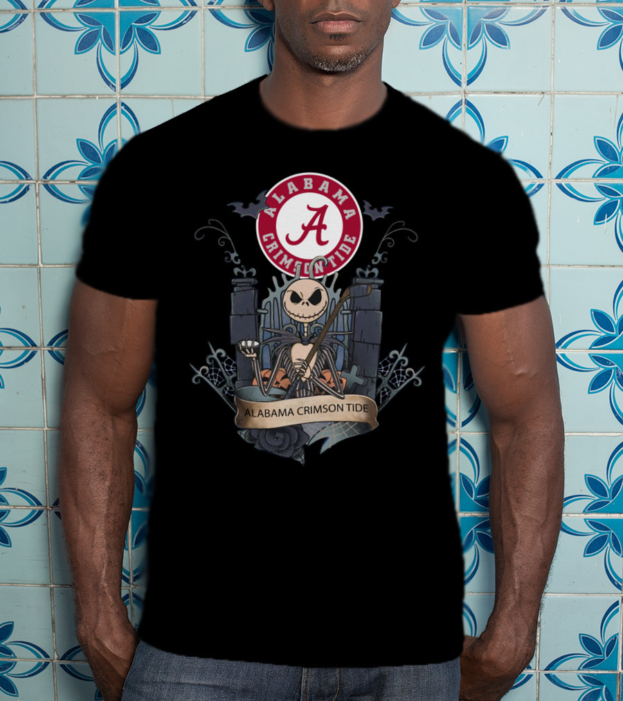 Alabama Crimson Tide Basketball Gothic Style Icon With Skeleton Character T-Shirt