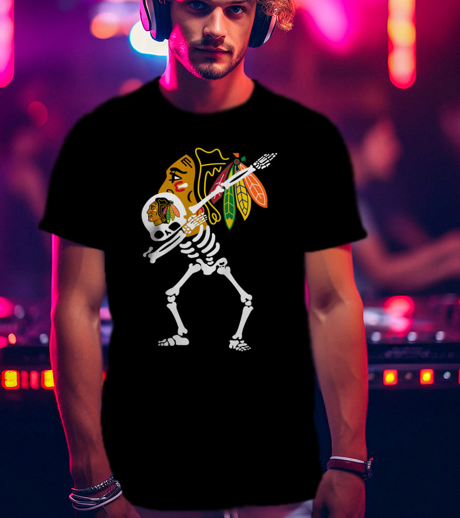 Chicago Blackhawks Skeleton Hockey Stick T-Shirt