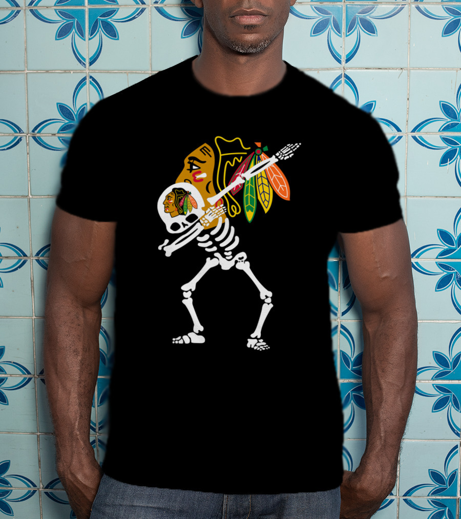 Chicago Blackhawks Skeleton Hockey Stick T-Shirt