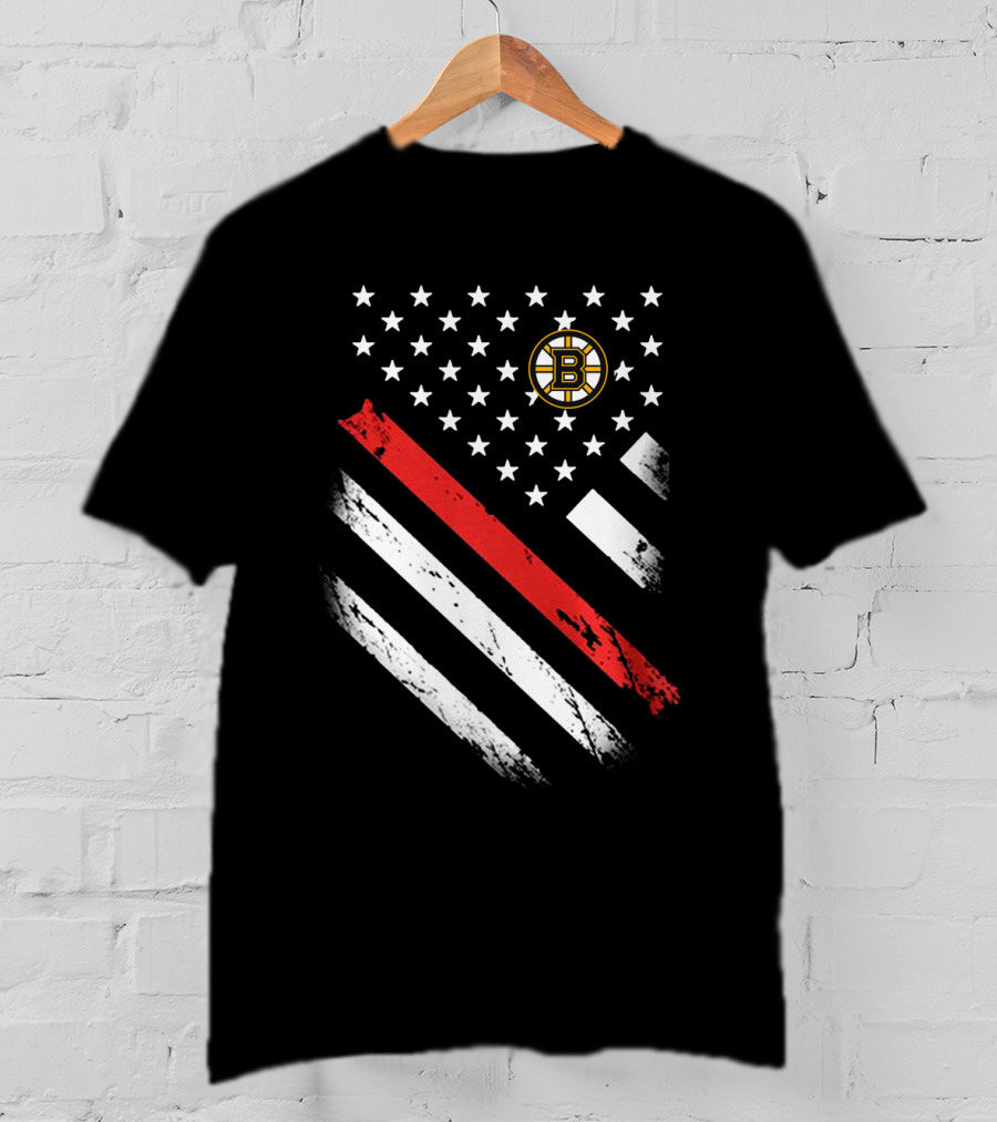 Boston Bruins American Flag Hockey Logo Stars Stripes T-Shirt