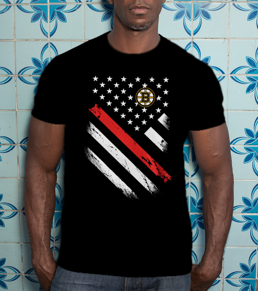 Boston Bruins American Flag Hockey Logo Stars Stripes T-Shirt