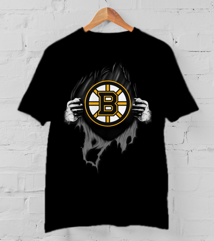 Boston Bruins Hockey Team Logo Peeking Through Torn Fabric T-Shirt