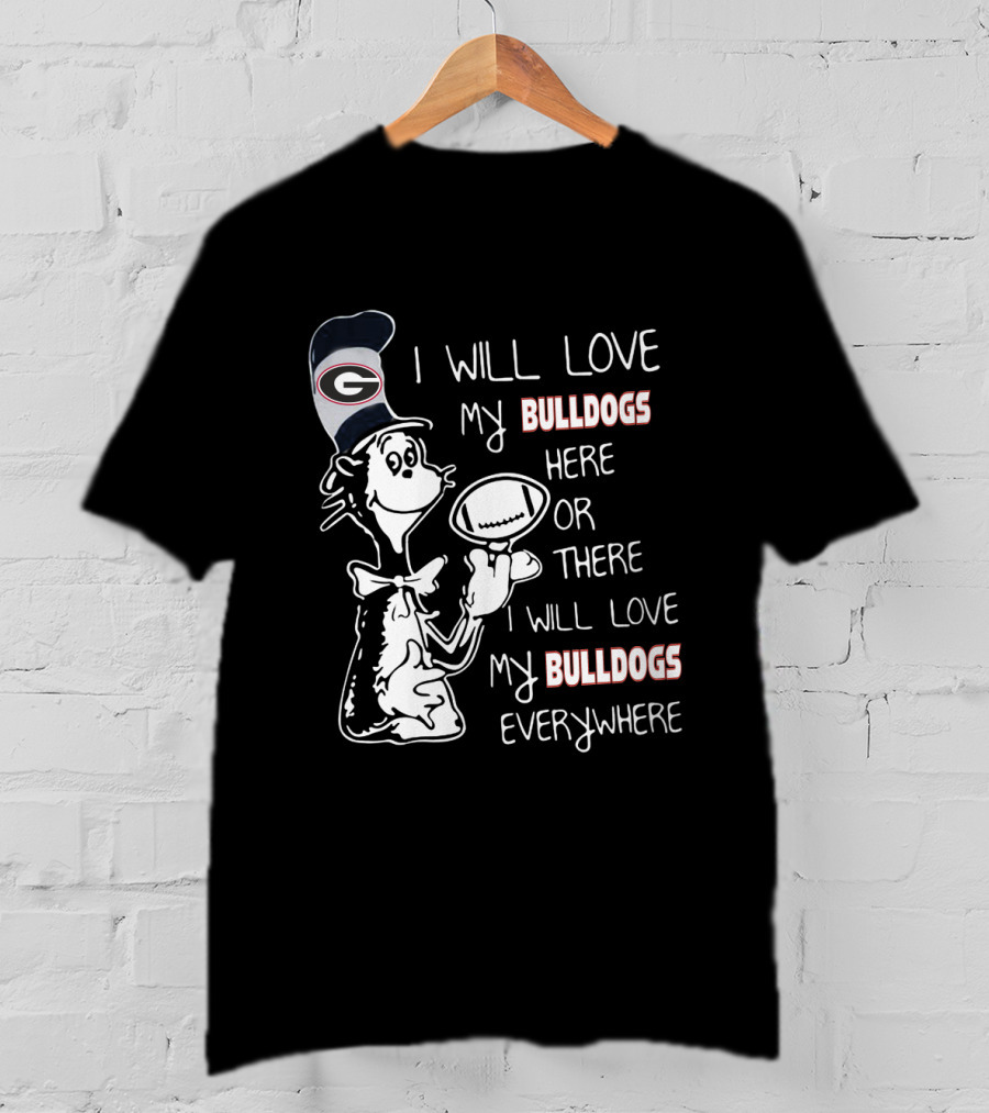 Georgia Bulldogs Football Love Everywhere Bulldog Fan Cartoon T-Shirt