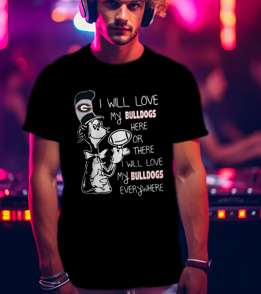 Georgia Bulldogs Football Love Everywhere Bulldog Fan Cartoon T-Shirt