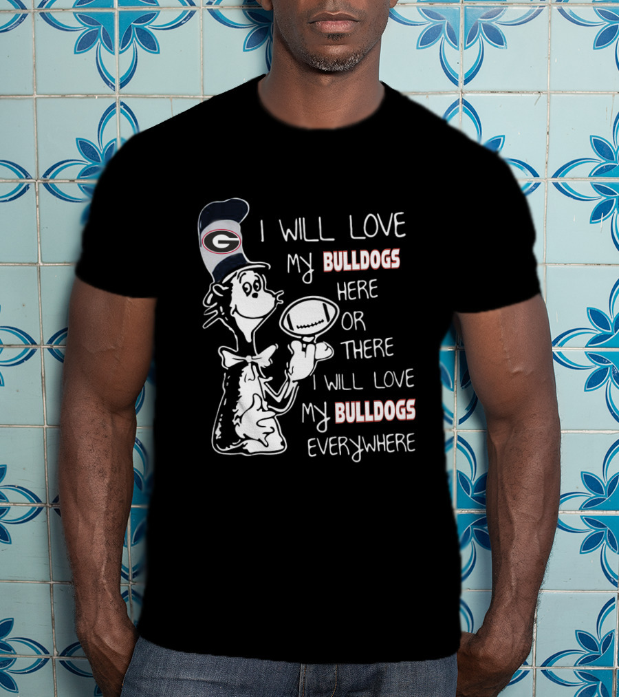 Georgia Bulldogs Football Love Everywhere Bulldog Fan Cartoon T-Shirt