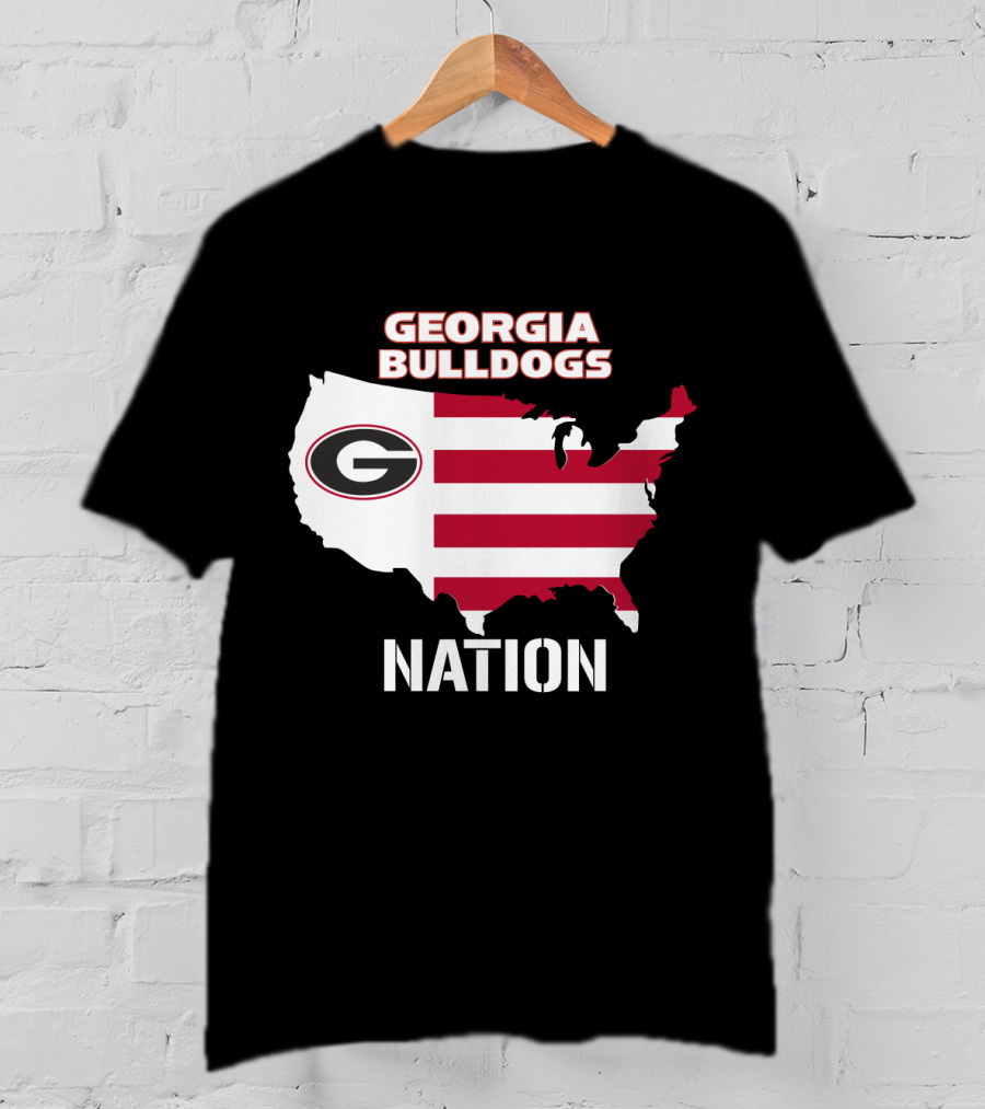Georgia Bulldogs Nation Map Red And White Stripes T-Shirt