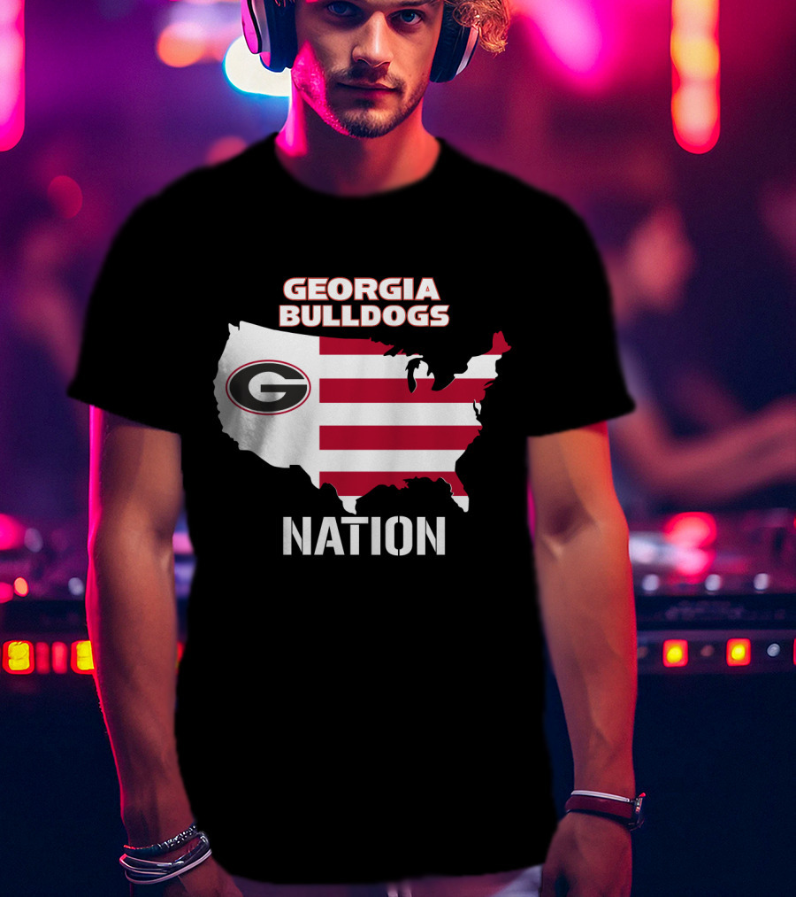 Georgia Bulldogs Nation Map Red And White Stripes T-Shirt
