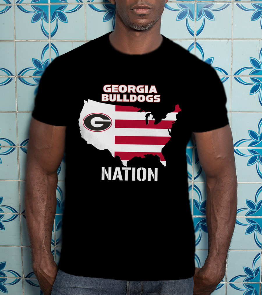 Georgia Bulldogs Nation Map Red And White Stripes T-Shirt