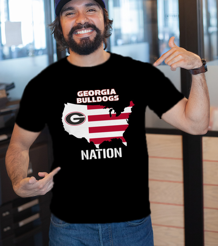 Georgia Bulldogs Nation Map Red And White Stripes T-Shirt