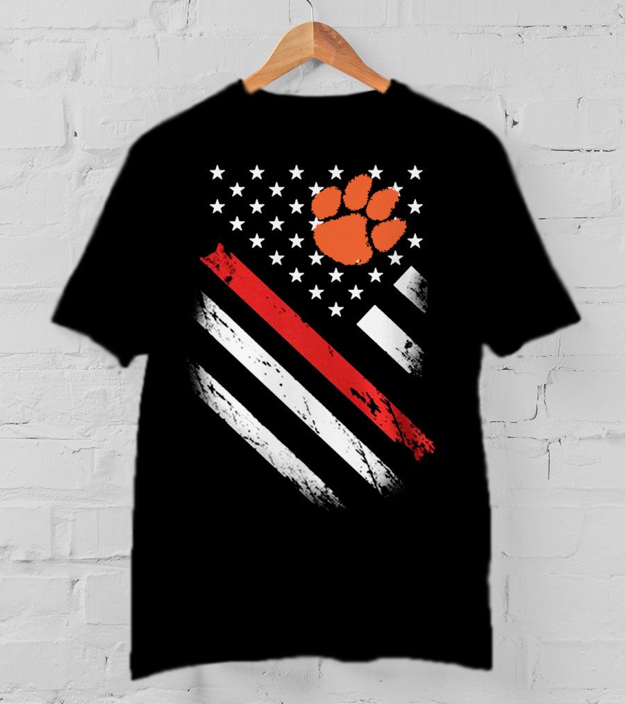 Clemson Tigers Football American Flag Paw Print Stars Stripes T-Shirt