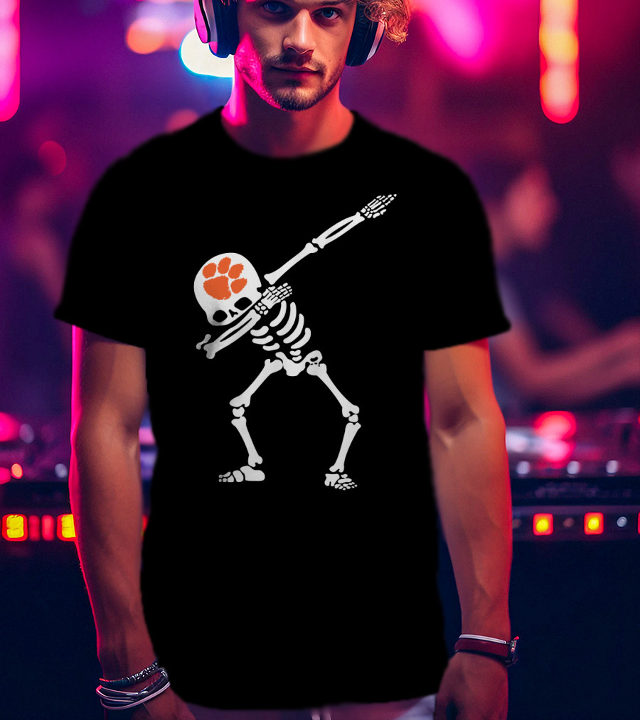 Clemson Tigers Dabbing Skeleton With Paw T-Shirt