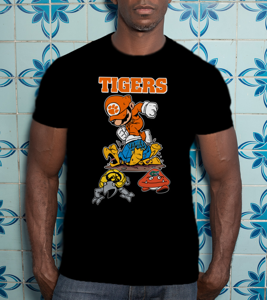 Tigers Clemson Parody Style Iconic Character Jumping Action T-Shirt