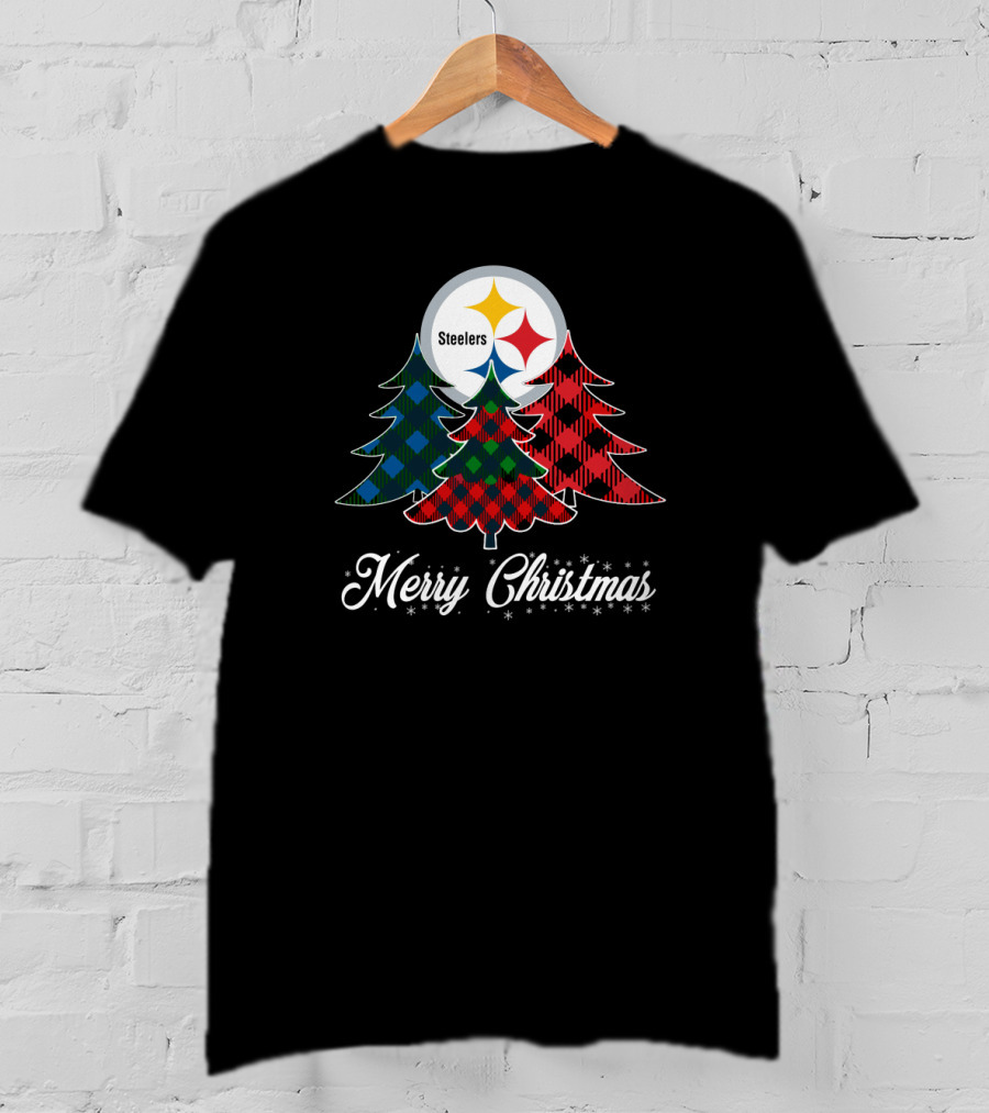 Steelers Merry Christmas Plaid Trees T-Shirt