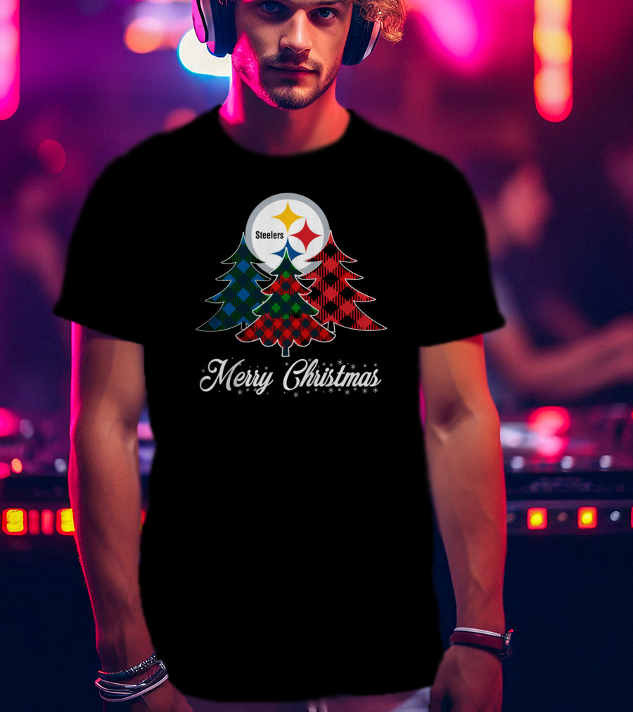 Steelers Merry Christmas Plaid Trees T-Shirt