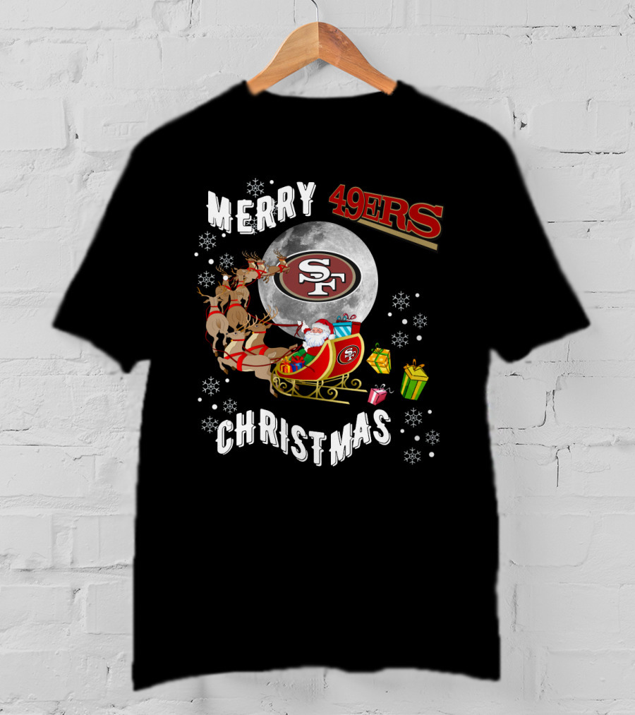 Merry Christmas 49ers Santa Sleigh Snowflakes T-Shirt