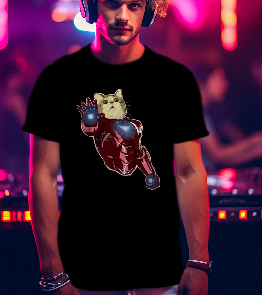 Cat Cute Iron Superhero Armor T-Shirt
