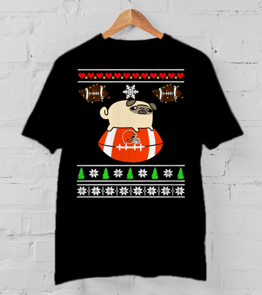 Cleveland Browns Pug Christmas Football T-Shirt