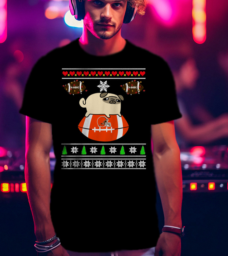 Cleveland Browns Pug Christmas Football T-Shirt