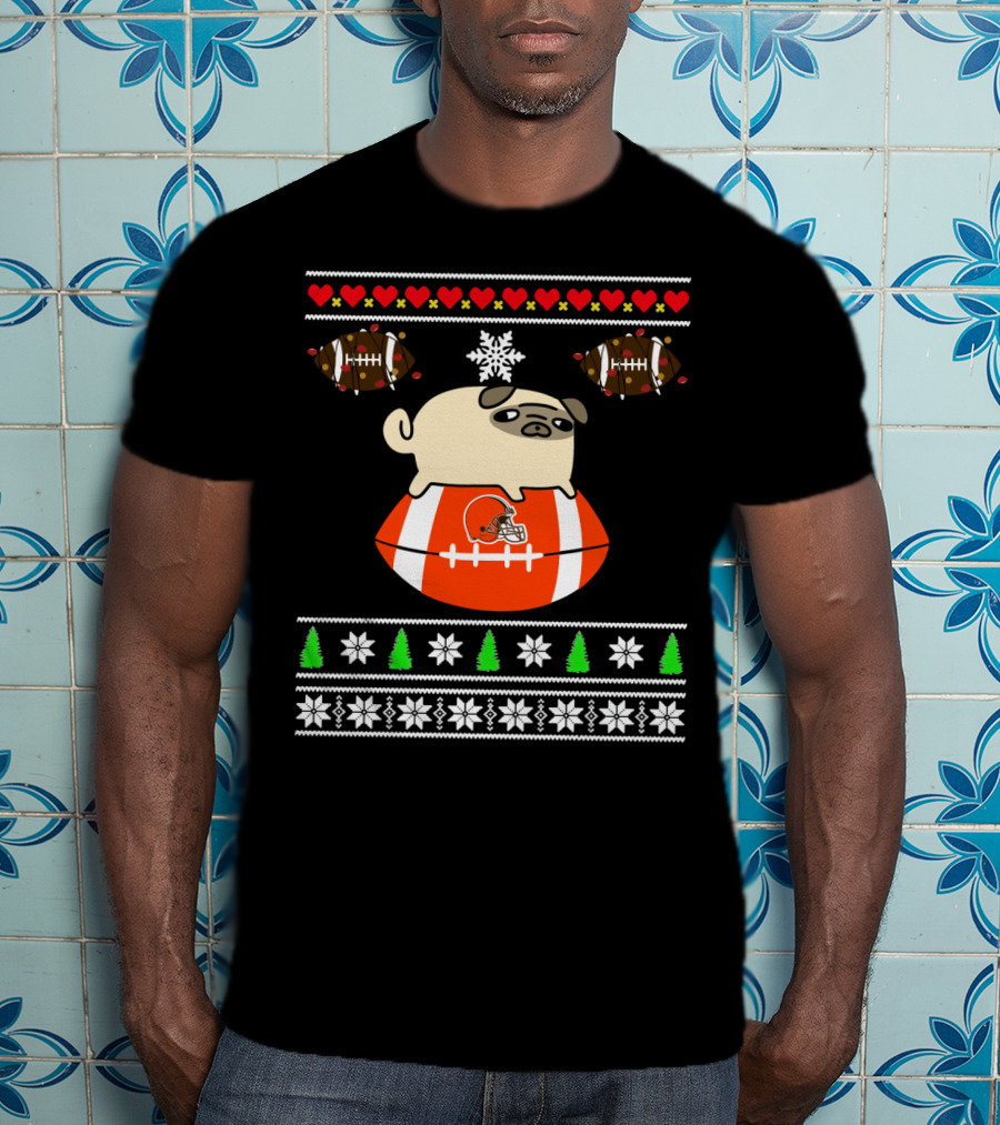 Cleveland Browns Pug Christmas Football T-Shirt