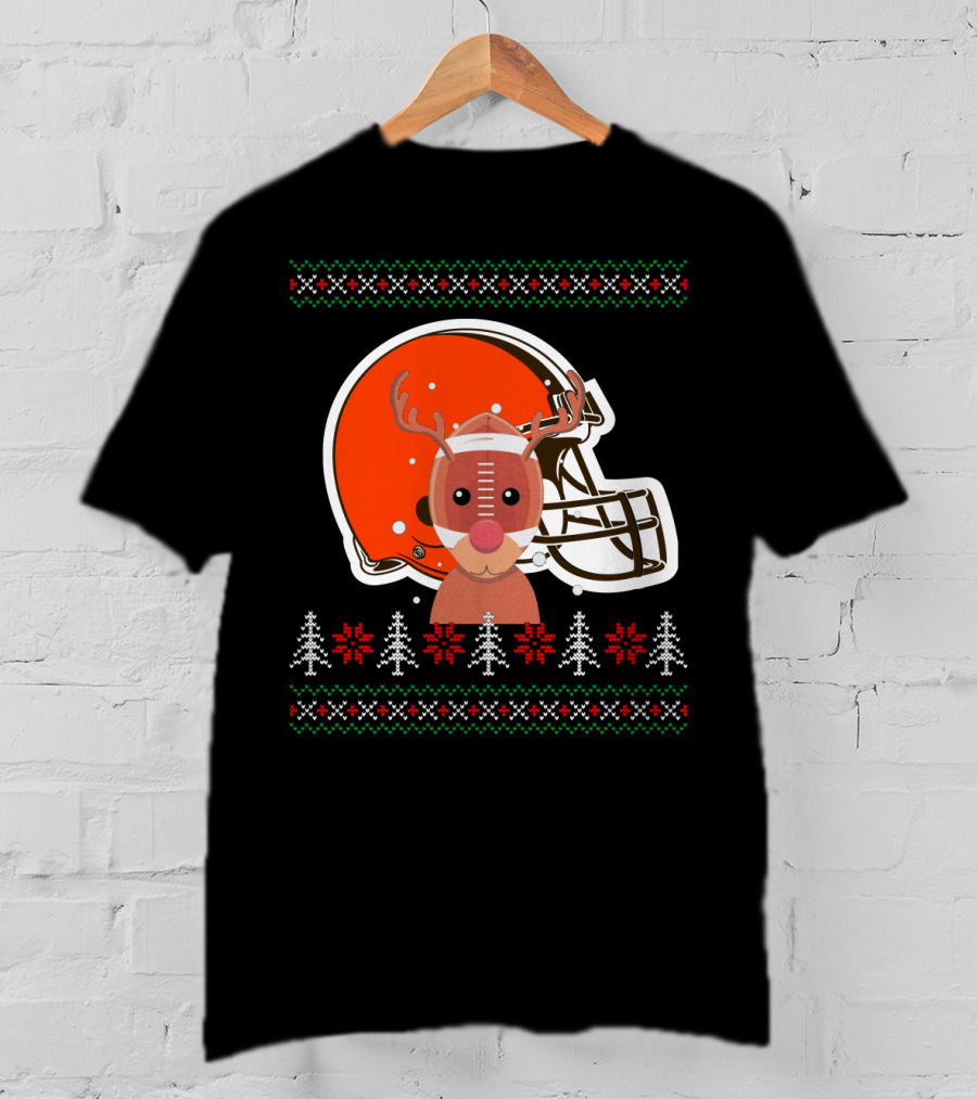 Cleveland Browns Christmas Reindeer Helmet T-Shirt