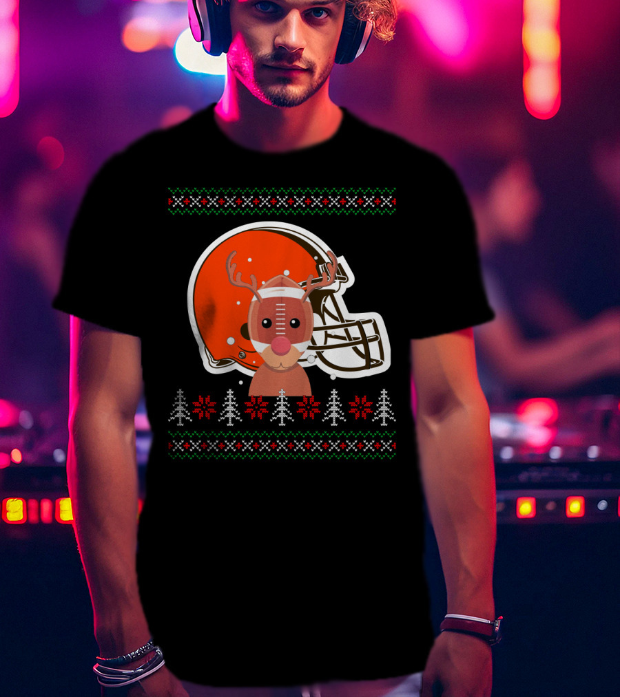 Cleveland Browns Christmas Reindeer Helmet T-Shirt