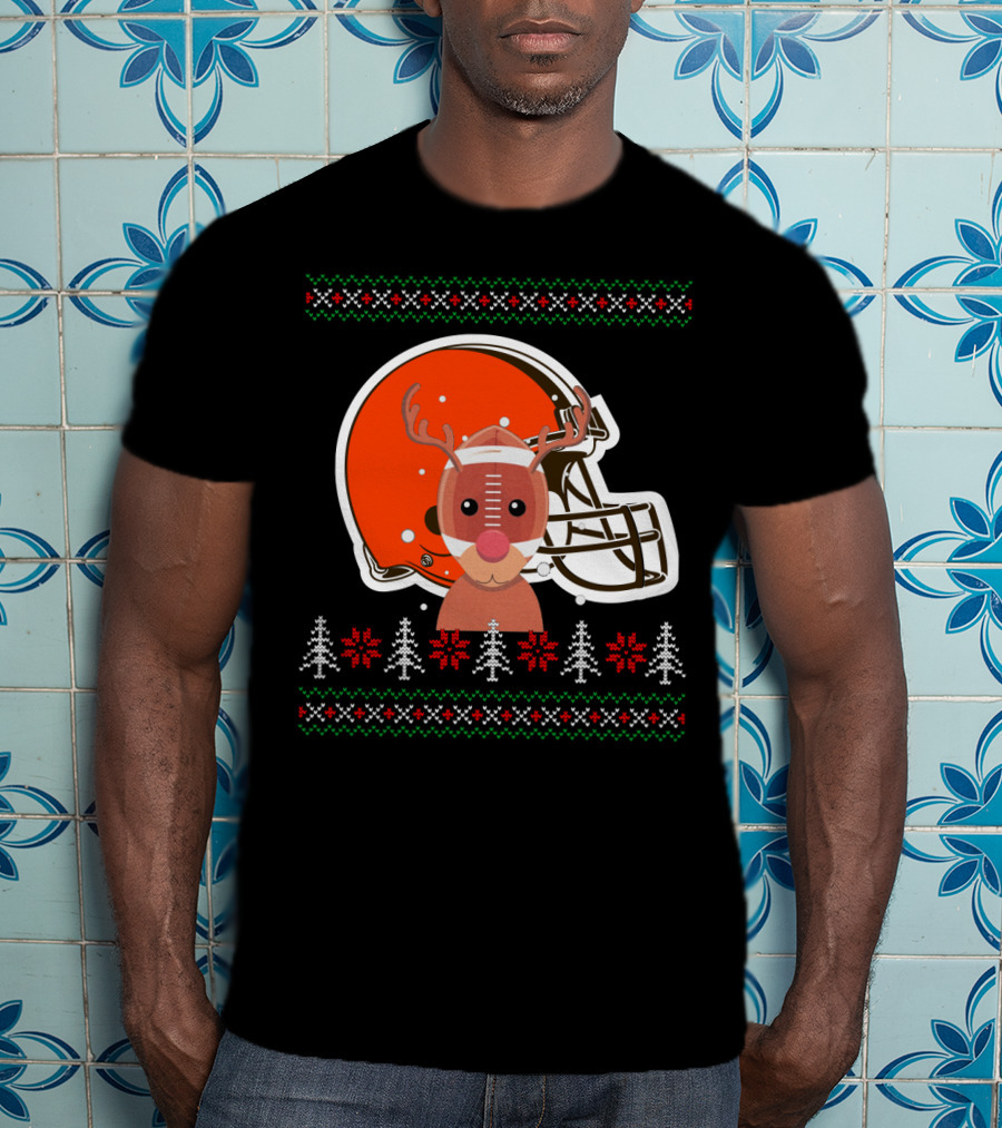 Cleveland Browns Christmas Reindeer Helmet T-Shirt