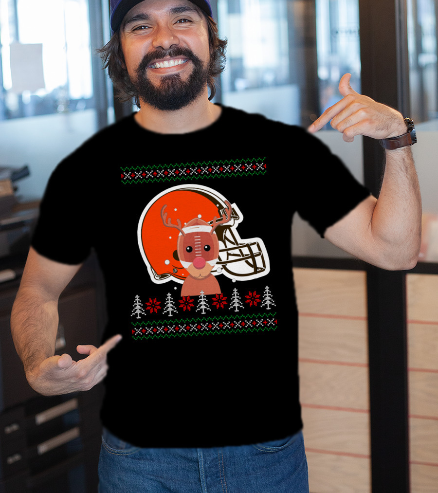 Cleveland Browns Christmas Reindeer Helmet T-Shirt