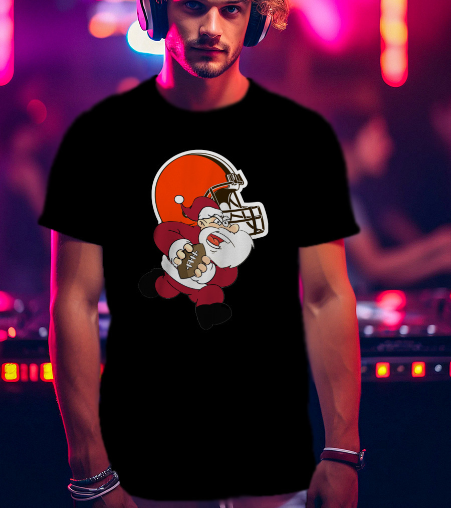 Cleveland Browns Santa Football Helmet T-Shirt