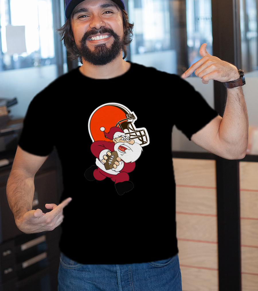 Cleveland Browns Santa Football Helmet T-Shirt