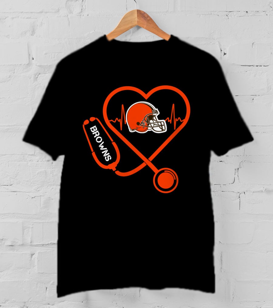 Cleveland Browns Heartbeat Stethoscope Football Helmet Passion T-Shirt
