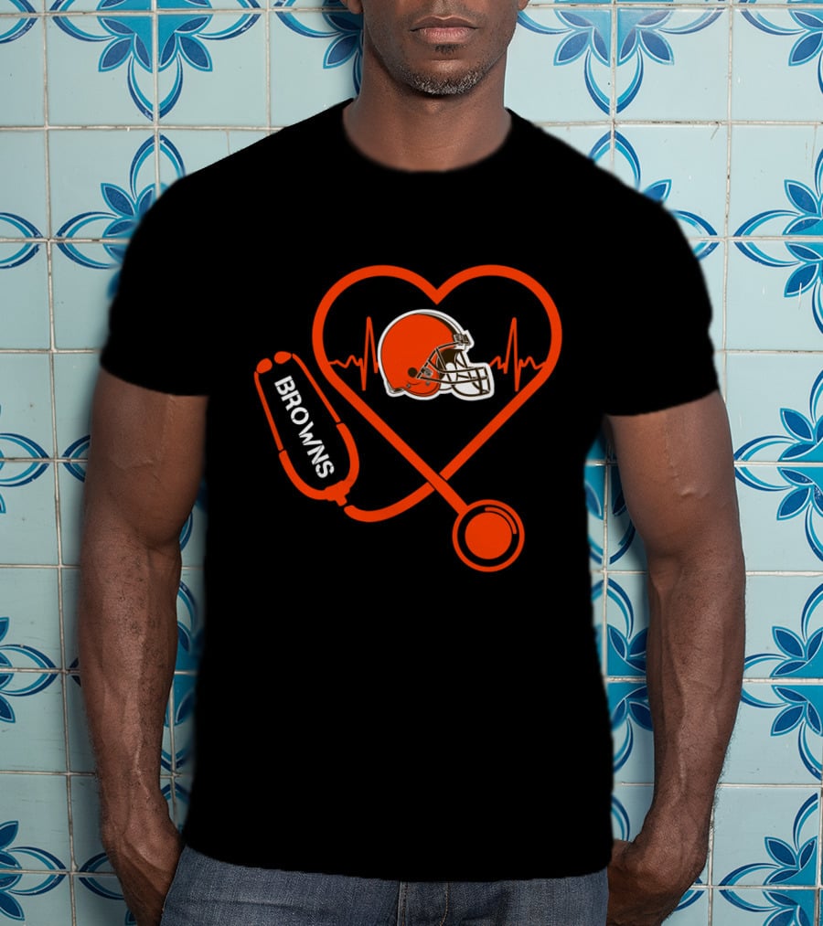 Cleveland Browns Heartbeat Stethoscope Football Helmet Passion T-Shirt