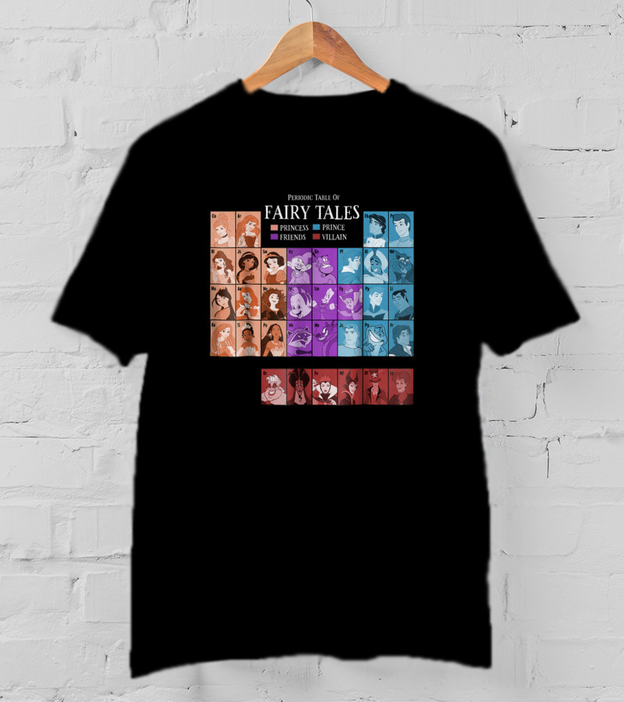 Periodic Table Of Fairy Tales Princess Prince Friends Villain Disney Films T-Shirt