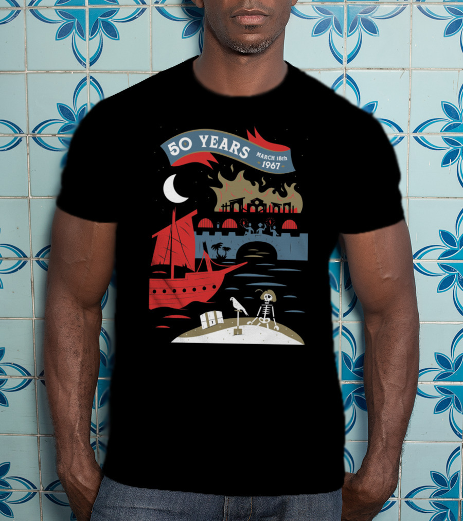 Years March 18Th 1967 Disney Films Adventure At Sea Skeleton Pirate Scene T-Shirt