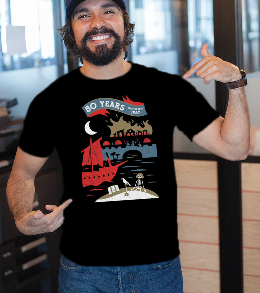 Years March 18Th 1967 Disney Films Adventure At Sea Skeleton Pirate Scene T-Shirt
