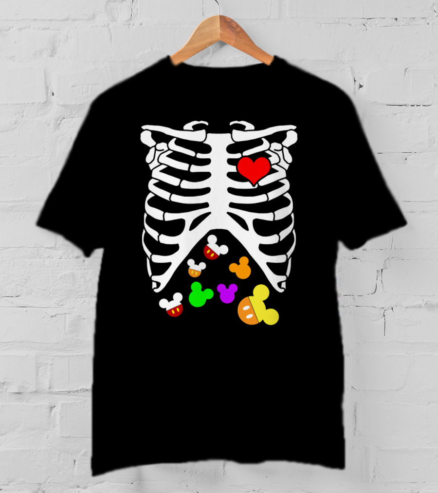 Rib Cage Heart And Colorful Mickey Heads Disney Films T-Shirt