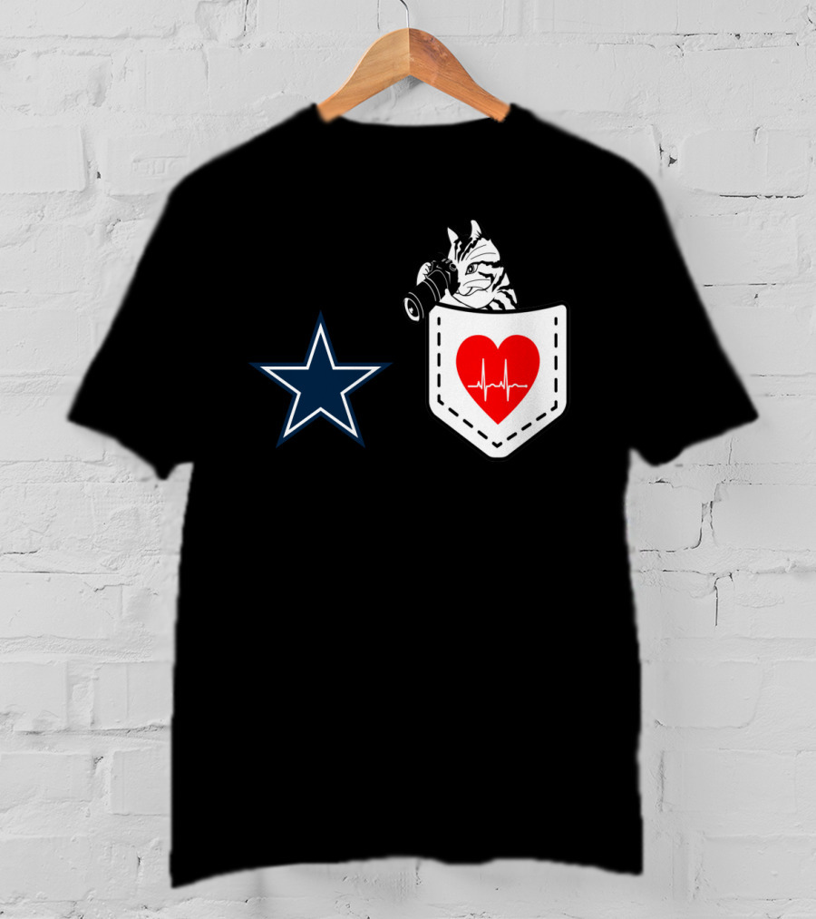 Dallas Cowboys Star Cat In Heartbeat Pocket T-Shirt