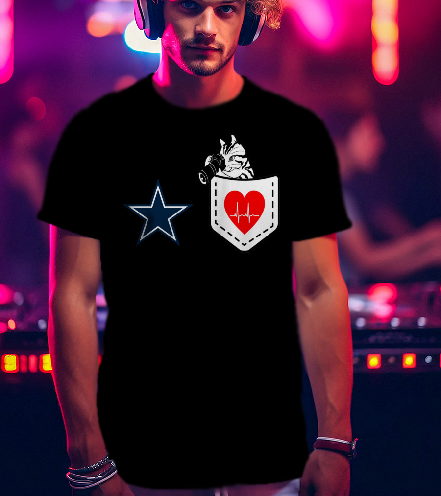 Dallas Cowboys Star Cat In Heartbeat Pocket T-Shirt