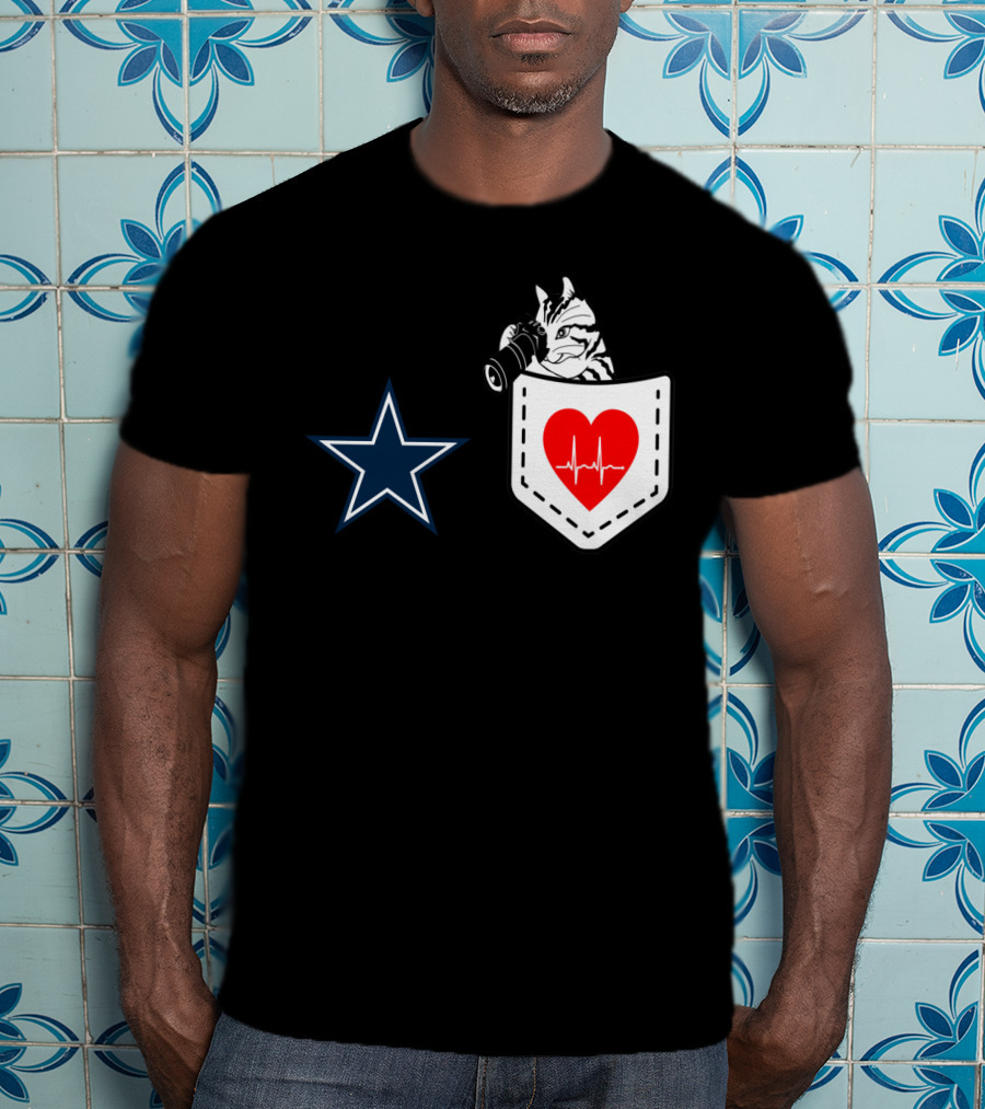 Dallas Cowboys Star Cat In Heartbeat Pocket T-Shirt