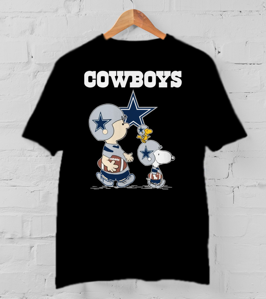 Cowboys Peanuts Characters With Dallas Star Logo Football Helmets T-Shirt