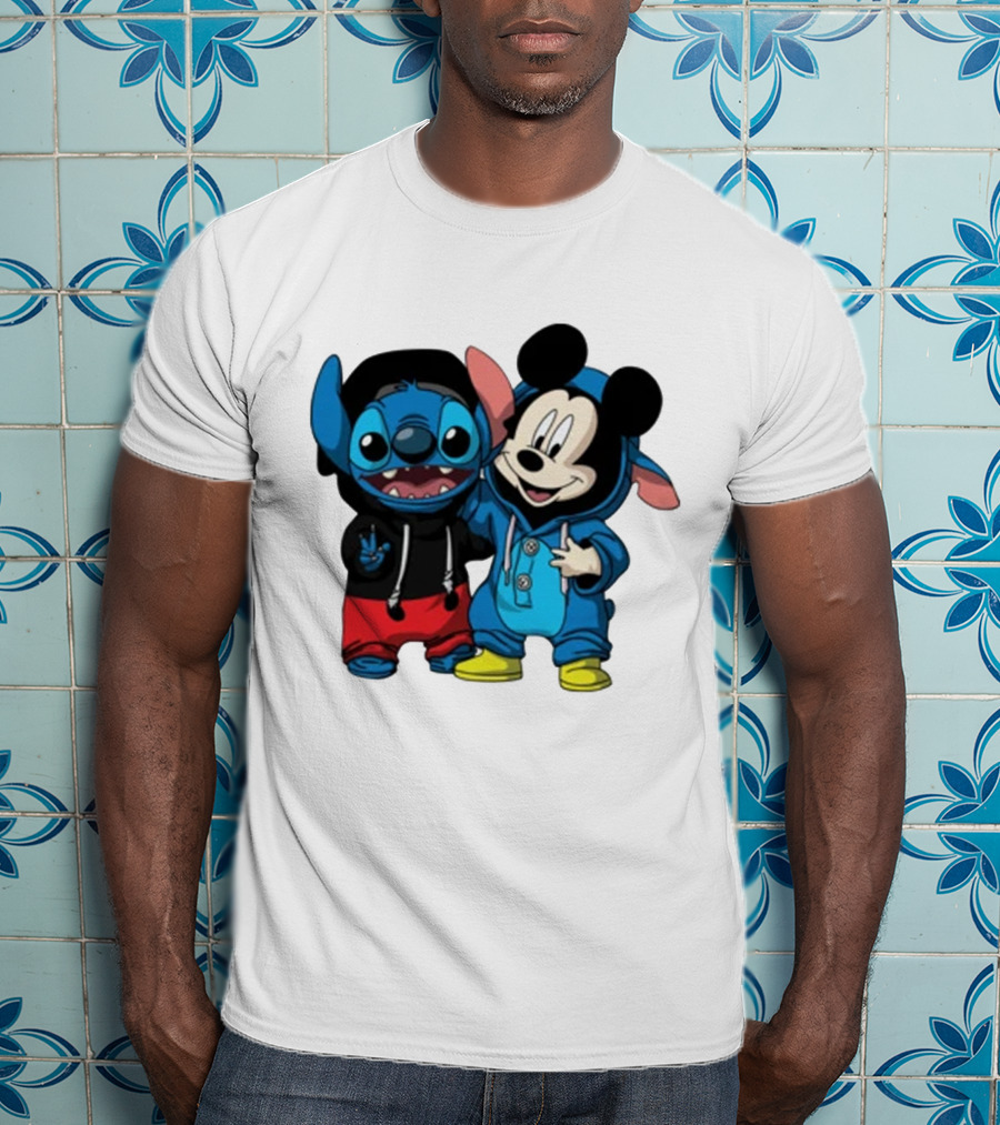 Mickey Mouse And Stitch In Hoodies T-Shirt
