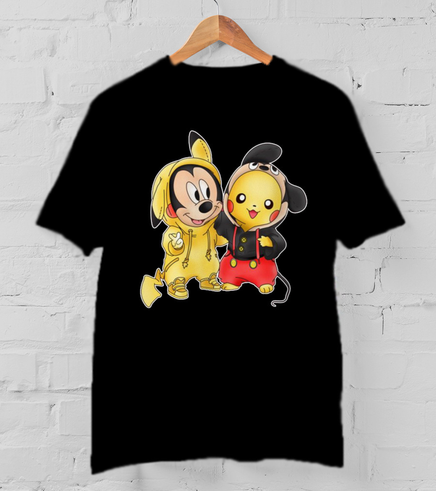 Mickey Pikachu Crossover Characters In Hoodie Costumes T-Shirt
