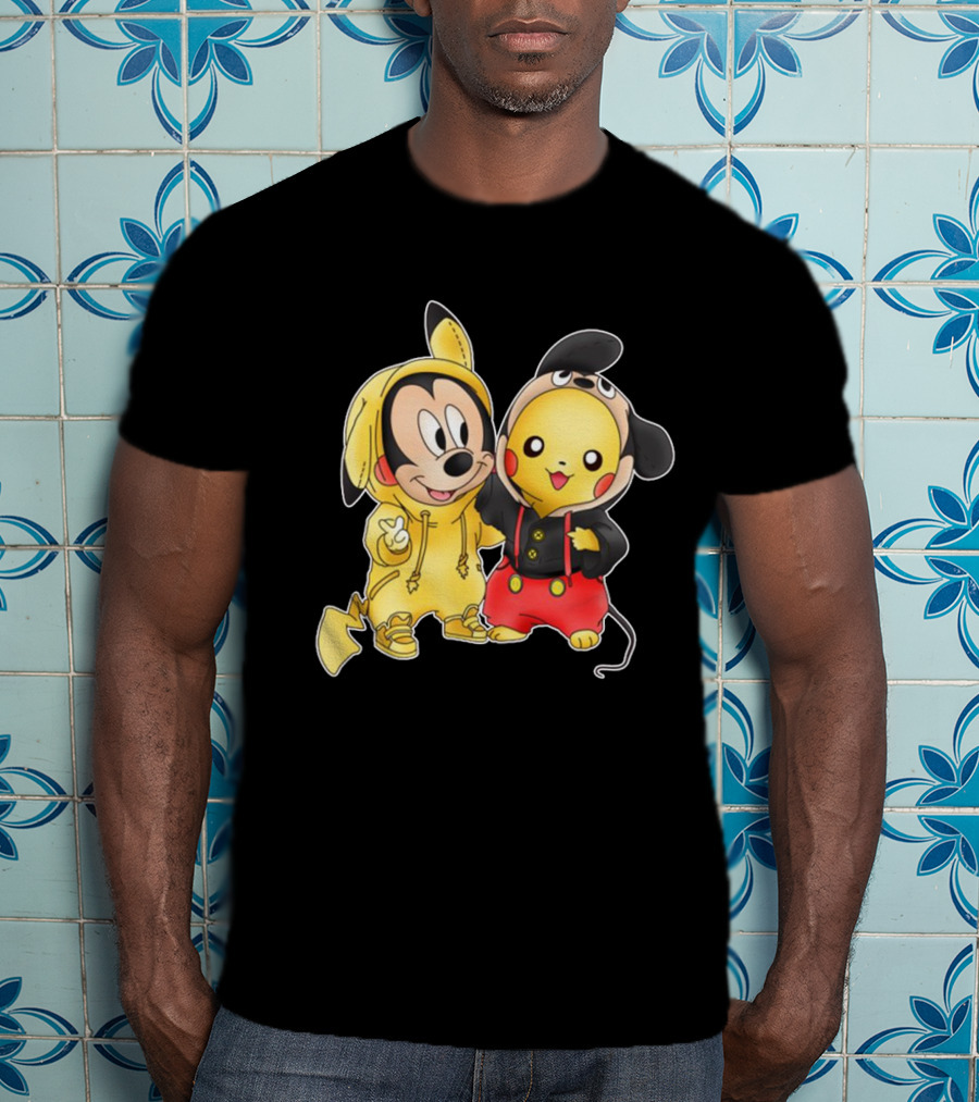 Mickey Pikachu Crossover Characters In Hoodie Costumes T-Shirt
