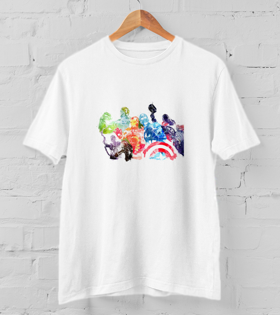 Avengers Watercolor Hulk Iron Man Thor Captain America Black Widow Hawkeye T-Shirt