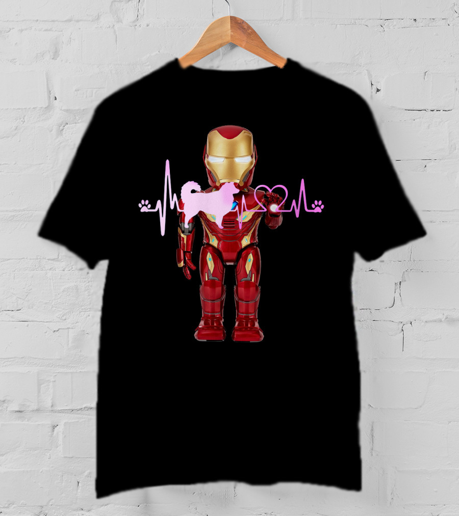 Iron Hero Heartbeat With Australian Shepherd Silhouette T-Shirt