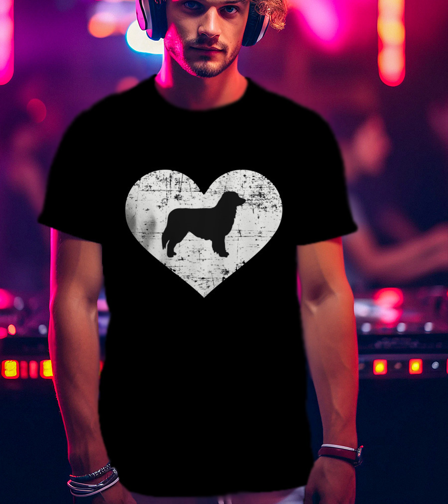 Love For Australian Shepherd Silhouette In Distressed Heart T-Shirt