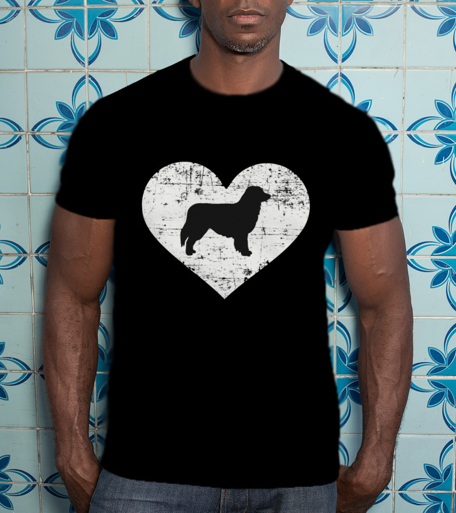 Love For Australian Shepherd Silhouette In Distressed Heart T-Shirt