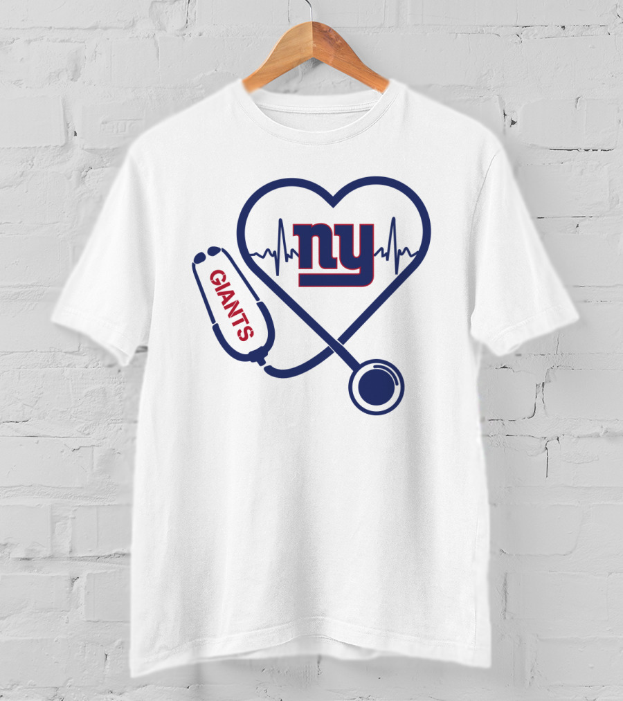 NY Giants Heartbeat Stethoscope Love T-Shirt