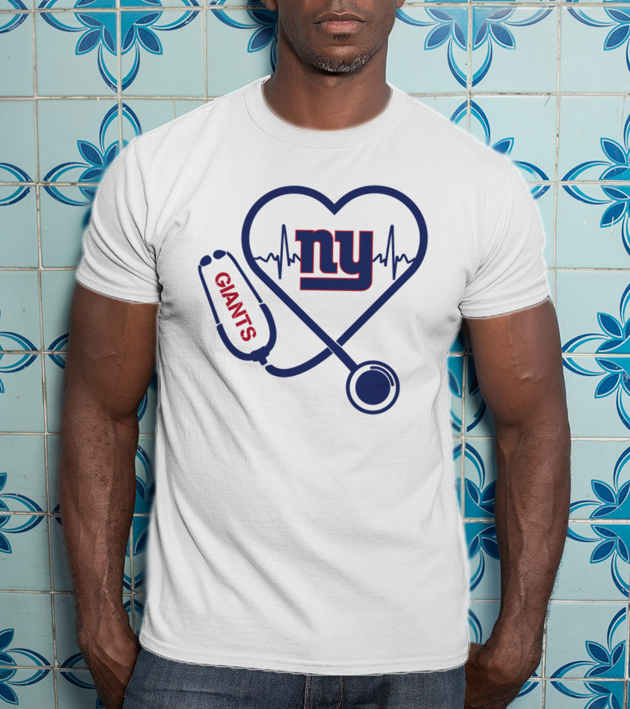 NY Giants Heartbeat Stethoscope Love T-Shirt